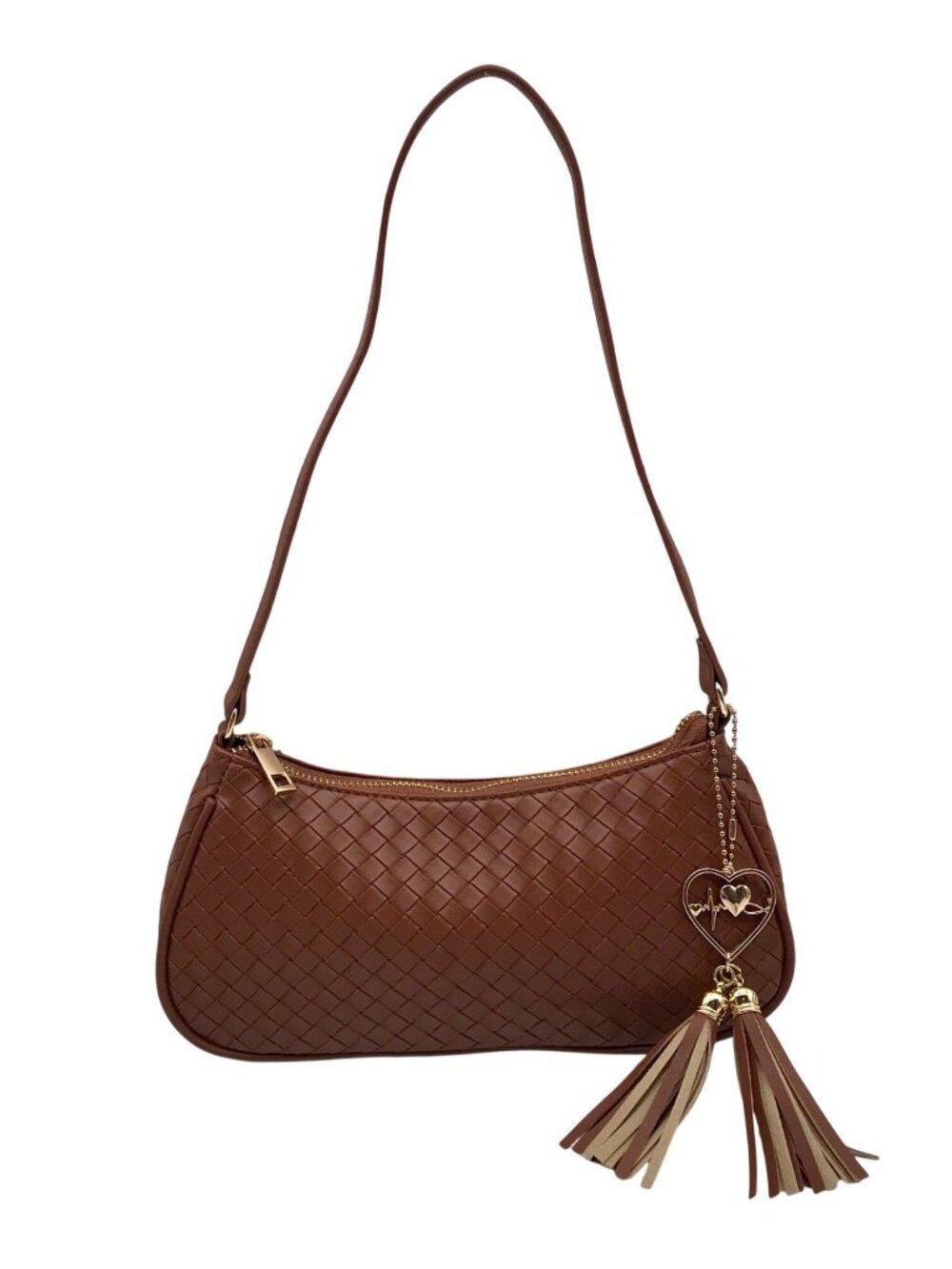 Like Dreams Brown Woven Ash Dreams Heart Tassel Shoulder Bag